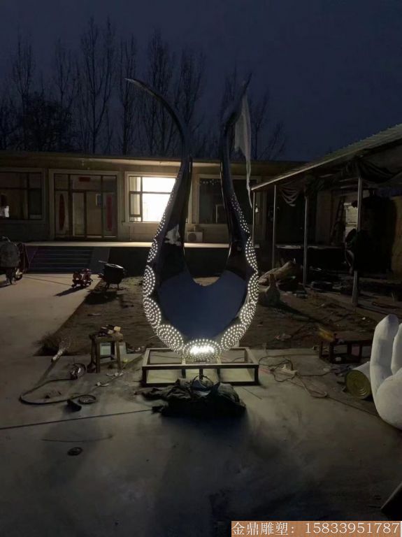 不锈钢抽象天鹅雕塑 发光灯光抽象动物天鹅2