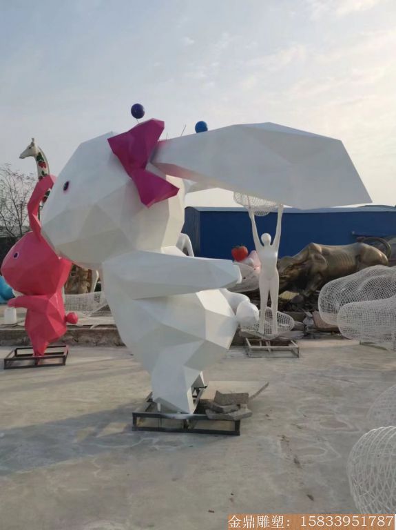 玻璃钢切面兔子雕塑 切面几何动物雕塑加工厂家